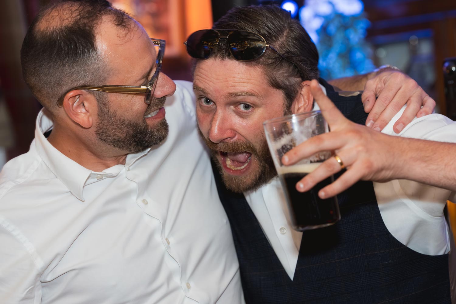 Bride and Groom at night outside Layer Marney Tower